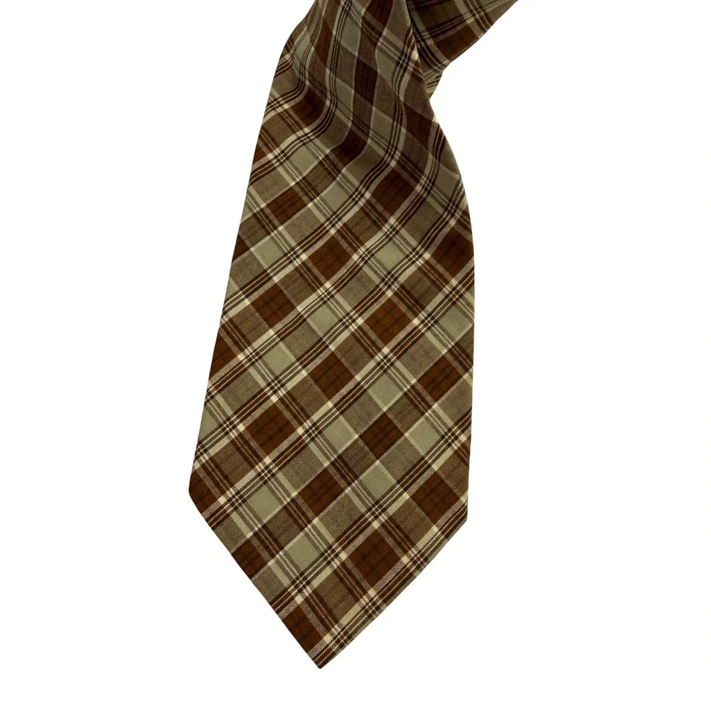 Banana Republic Plaid Tie Mens OS Brown Excellent Cotton Made in Italy Check